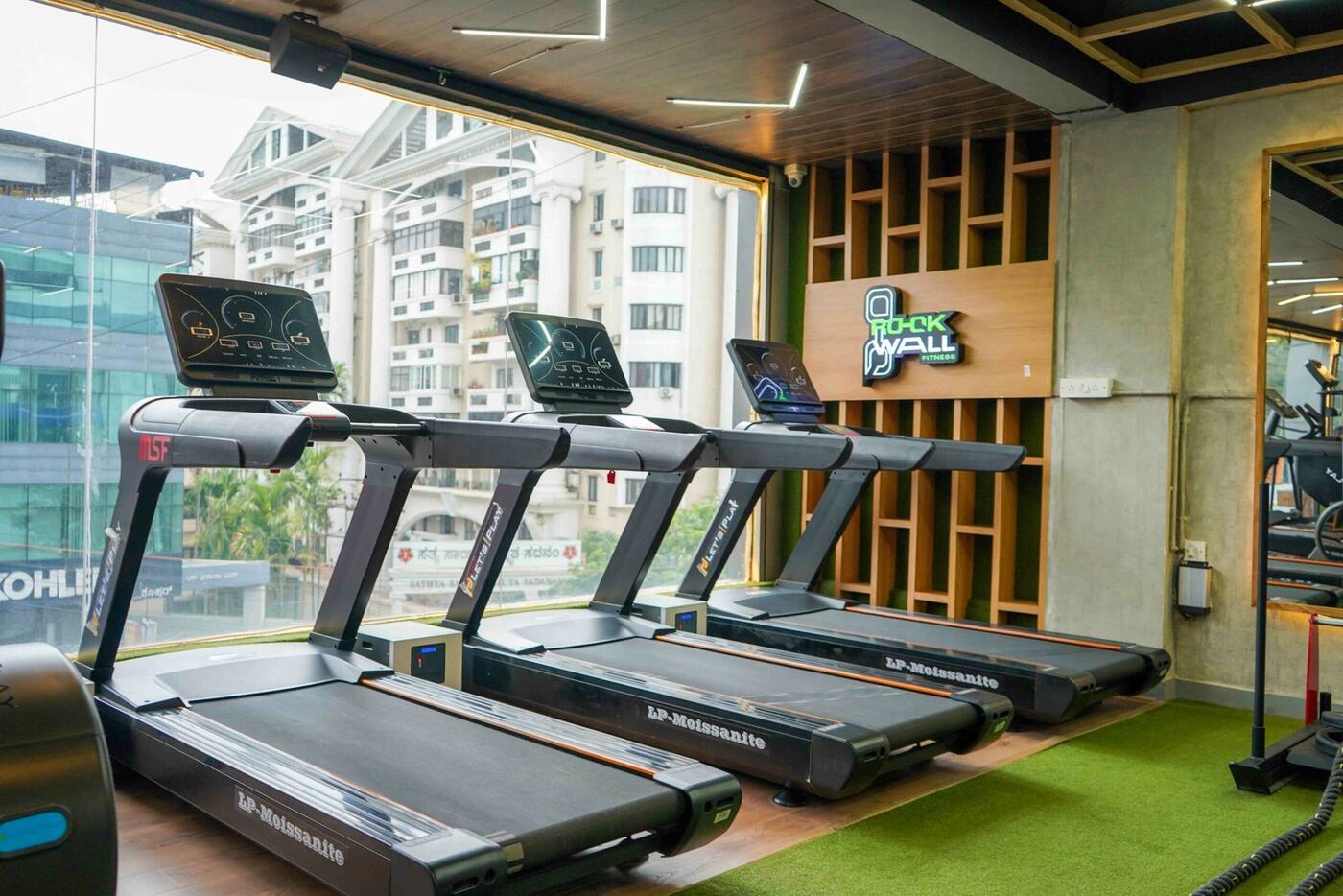Row of treadmills on the cardio deck